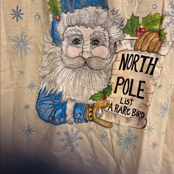 North Pole Graphic womens - Beige Santa Christmas Top - Picture 2 of 5